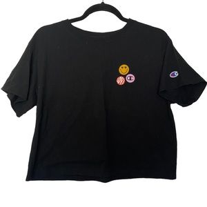 Champion Black Crop Top Tee with Chest Patches